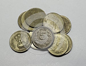 Indian Currency five Rupees Coin, Indian Money, old five rupees coin