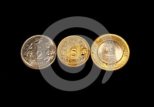 indian currency, india's rupee in black background, indian coin