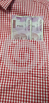 INDIAN CURRENCY TWO THOUSAND RUPI NOTE IN MY SHIRT POCKET