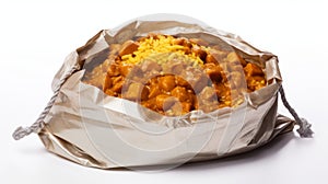 Indian Curry In A Bag A Pinhole Photography Style On White Background