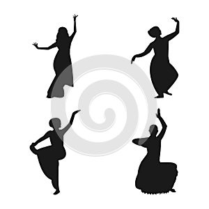 Indian dancer, silhouette template design vector icon illustration.