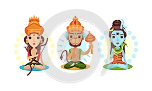Indian Deity as Gods and Goddesses in Hinduism Vector Set