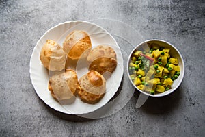 Indian delicacy puri or fried flour and masala potato