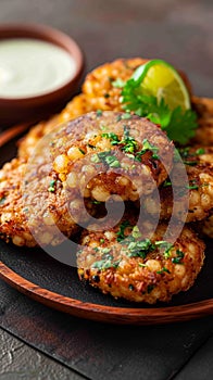 Indian delicacy Sabudana vada, made from sago, served with chutney