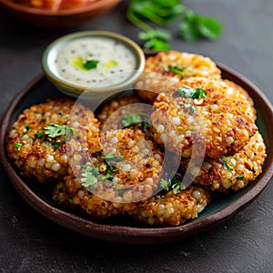 Indian delicacy Sabudana vada, made from sago, served with chutney