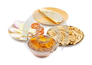 Indian Delicious Spicy Vegetarian Cuisine Paneer Toofani Served with Tandoori Roti on White Background