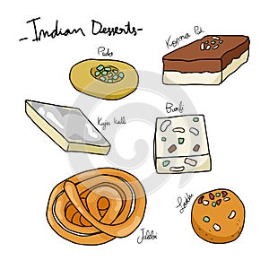 Indian desserts drawing set vector illustration