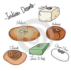 Indian desserts drawing set vector illustration