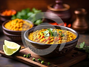 Indian dhal spicy curry in bowl Ai Generated