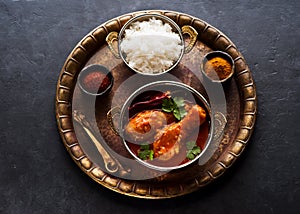 Indian dish chicken spicy curry masala.  Spicy chicken legs
