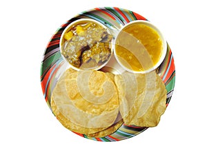 Indian dish - Puri with dal and lamb curry