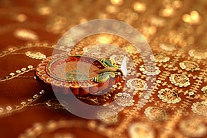 Indian Diwali Diya with Festive Lights Bokeh