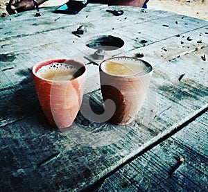 Indian drink chai in clay pots