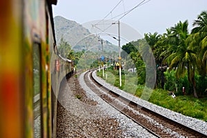 Indian Electric Train with Blank Railways Stock Photograph