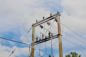 Indian Electricity Transformer Points 33KV On Sky Background