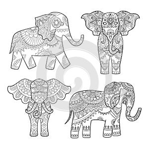 Indian elephant decoration. Animal pattern for adults colored pages vector tribal illustrations