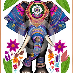 Indian elephant with floral ornaments, AI generative tools
