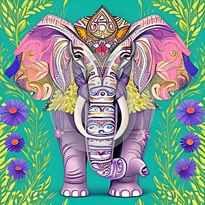 Indian elephant with floral ornaments, AI generative tools