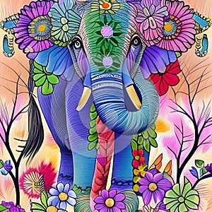 Indian elephant with floral ornaments, AI generative tools