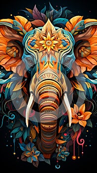 Indian elephant, graphic esoteric totem elephant head