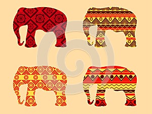 Indian elephant pattern. Elephant Set of vector illustrations.