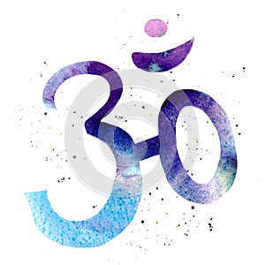 Indian esoteric symbol om sound. watercolor illustration