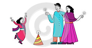 Indian family celebrating Diwali Festival