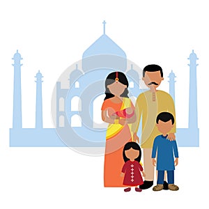 Indian family in front of taj mahal