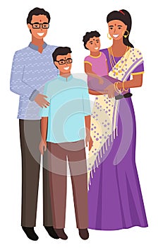 Indian Family Man and Woman with Children Vector