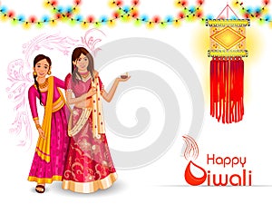 Indian family people celebrating Happy Diwali festival holiday of India