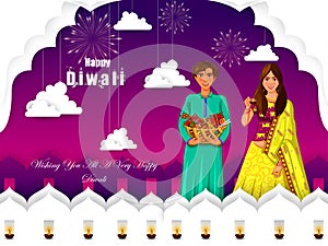 Indian family people celebrating Happy Diwali festival holiday of India