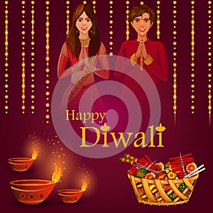 Indian family people celebrating Happy Diwali festival holiday of India