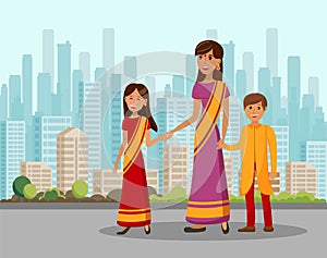 Indian Family Travel Cartoon Flat Illustration