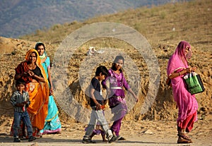 Indian family walking