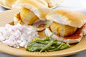 Indian Famous Street Food Vada Pav is a Vegetarian Fast Food Dish From Maharashtra