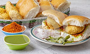 Indian Famous Street Food Vada Pav is a Vegetarian Fast Food Dish From Maharashtra