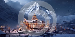 Indian famous temple Kedarnath in snow fall