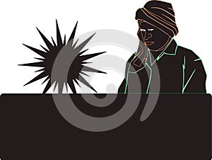 Indian farmer cartoon looking corona virus infection clip art illustration