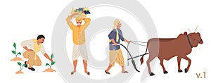 Indian farmer character set, vector flat isolated illustration