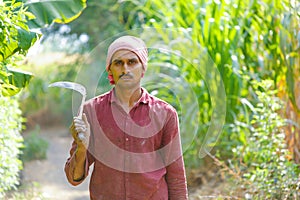 Indian farmer with Sickles in his field