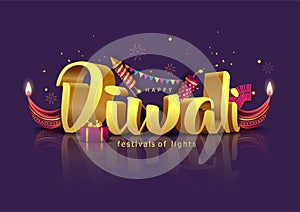 Indian festival Happy Diwali with Diwali props, holiday Background, Diwali celebration greeting card, vector illustration design