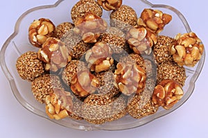 Indian festival makar sankranti concept Sesame seed ball or til ke laddo photo