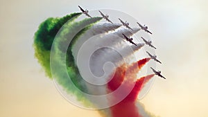 Indian Fighter jets performing a tri color fumes formation