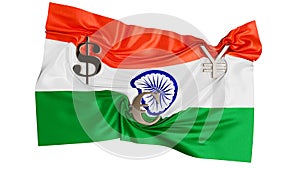 Indian Flag with International Currency Symbols, Economic Progress Theme