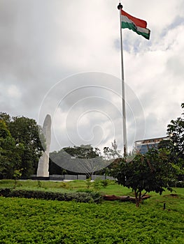 The Indian flag and memorial in a park