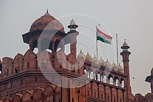 Indian flag over the Red Fort`s Lahori Gate