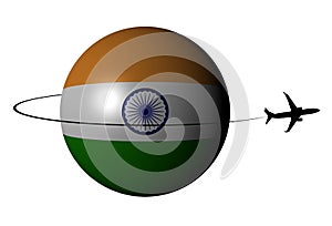 Indian flag sphere with plane and swoosh illustration