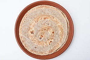 Indian flat bread Chapati, roti made of whole wheat flour and baked