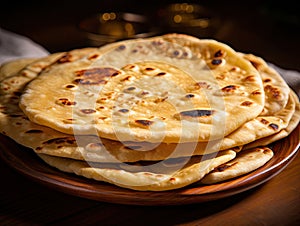 Indian Flat Bread Closeup, Traditional Flatbread also Known as Pita Bread, Roti, Chapati, Naan or Tortilla