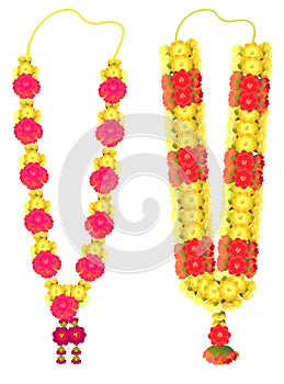 Indian flower garland mala for wedding ceremony. Traditional decoration for couple